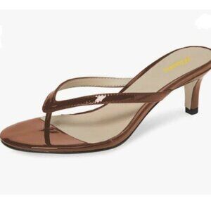 Milooey shoes Womens Flip Flop Sandals Slip on Kitten Heel Mules Round Toe Brown